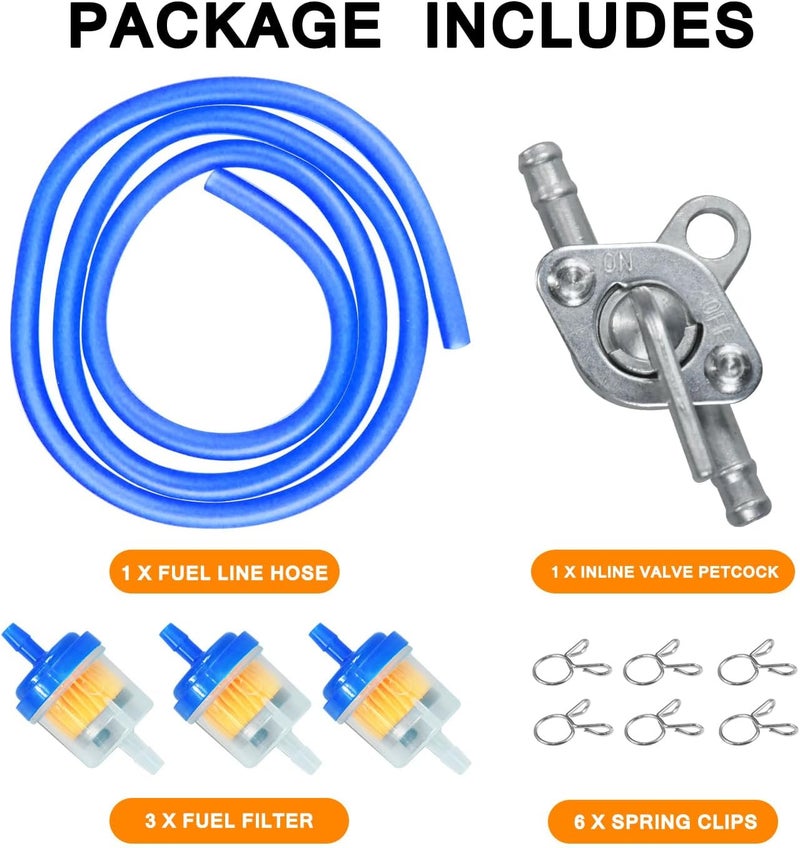 HOLATO Gas Fuel Line Hose Clamps Fuel Filters with Inline Shut Off Valve Petcock Set for 50cc 70cc 90cc 110cc 125cc 150cc Taotao Coolster Apollo Baja ATV Four Wheeler Dirt Pit Bike (BLUE) - Image 4